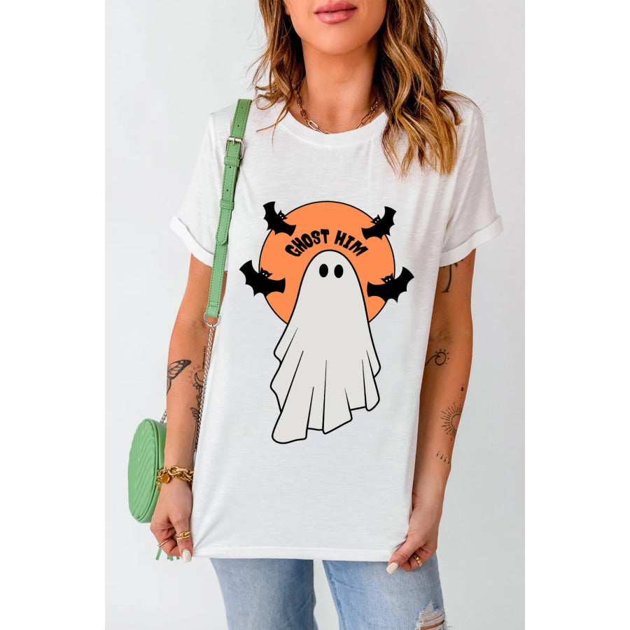 Full Size Ghost Round Neck Short Sleeve T-Shirt White / S Apparel and Accessories