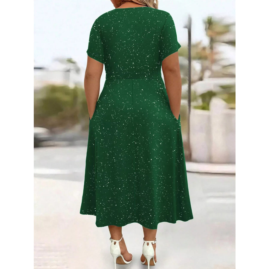 Full Size Glitter Flutter Sleeve Midi Dress Plus Size Apparel and Accessories
