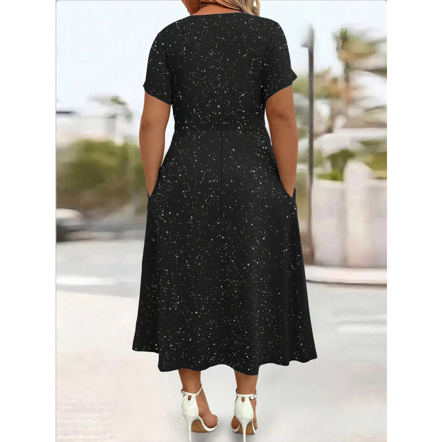 Full Size Glitter Flutter Sleeve Midi Dress Plus Size Apparel and Accessories