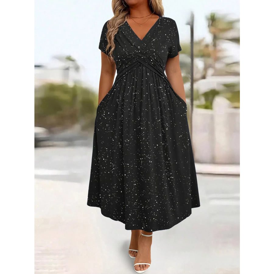 Full Size Glitter Flutter Sleeve Midi Dress Plus Size Apparel and Accessories