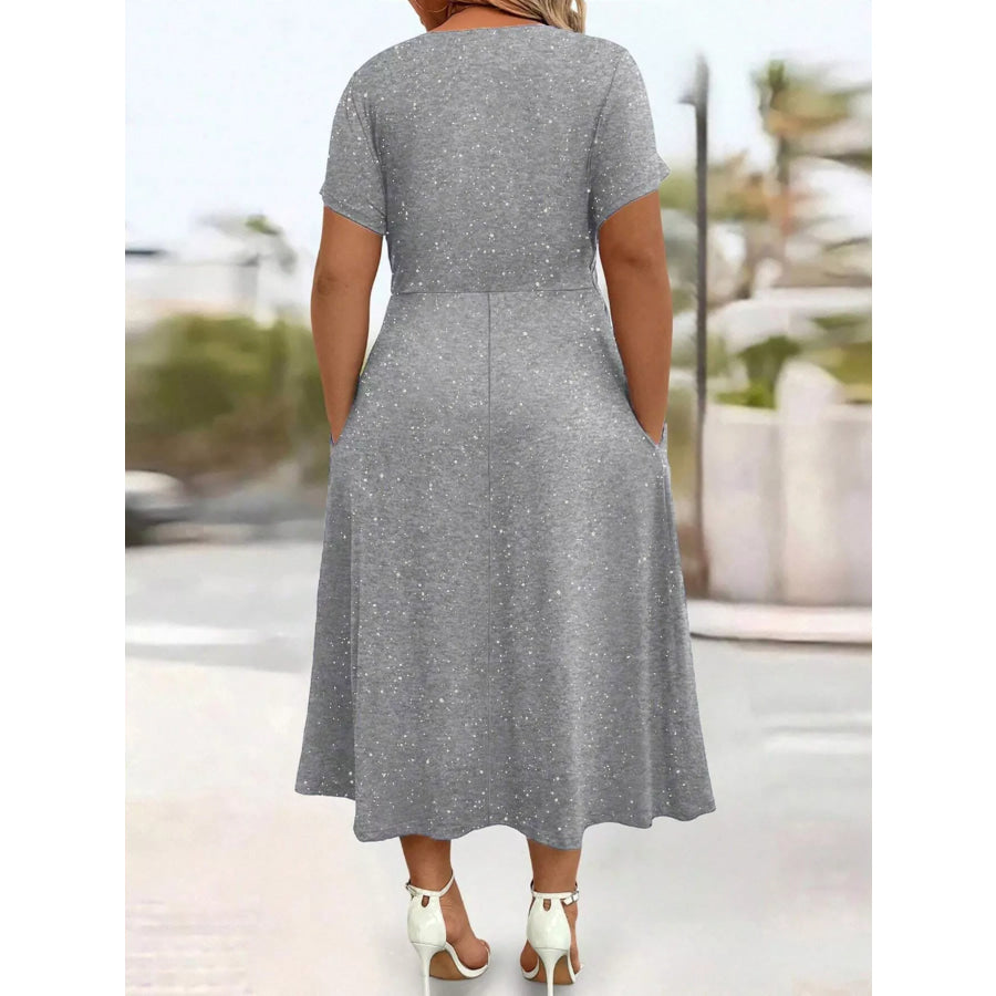 Full Size Glitter Flutter Sleeve Midi Dress Plus Size Apparel and Accessories