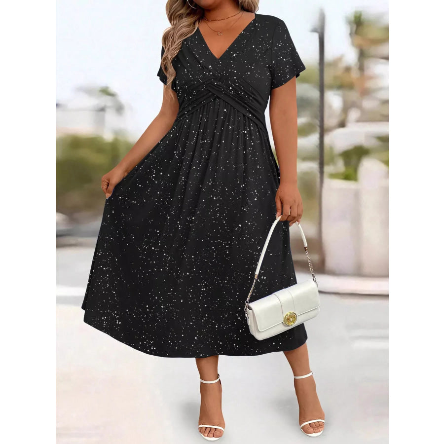 Full Size Glitter Flutter Sleeve Midi Dress Plus Size Black / S Apparel and Accessories