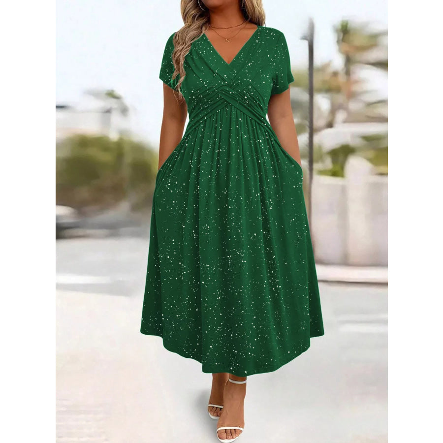 Full Size Glitter Flutter Sleeve Midi Dress Plus Size Green / S Apparel and Accessories