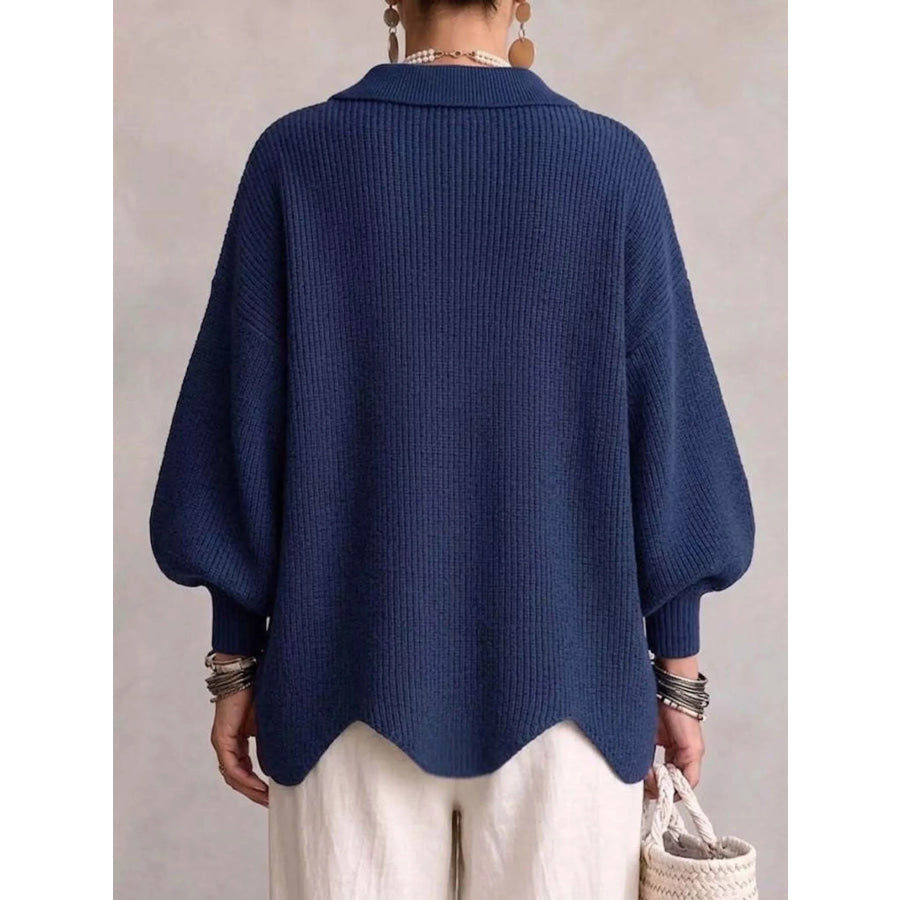 Full Size Gold Buttons Lantern Sleeve Cardigan Plus Apparel and Accessories
