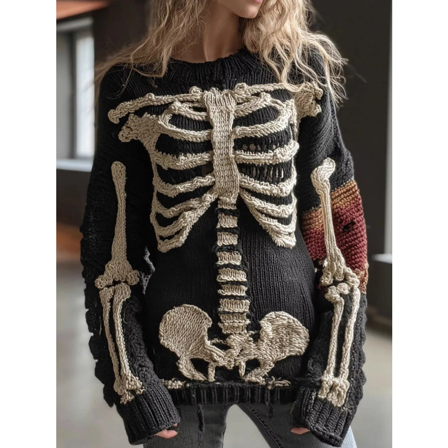 Full Size Gothic Skeleton Crew Neck Sweater Plus WYA6137 / S Apparel and Accessories