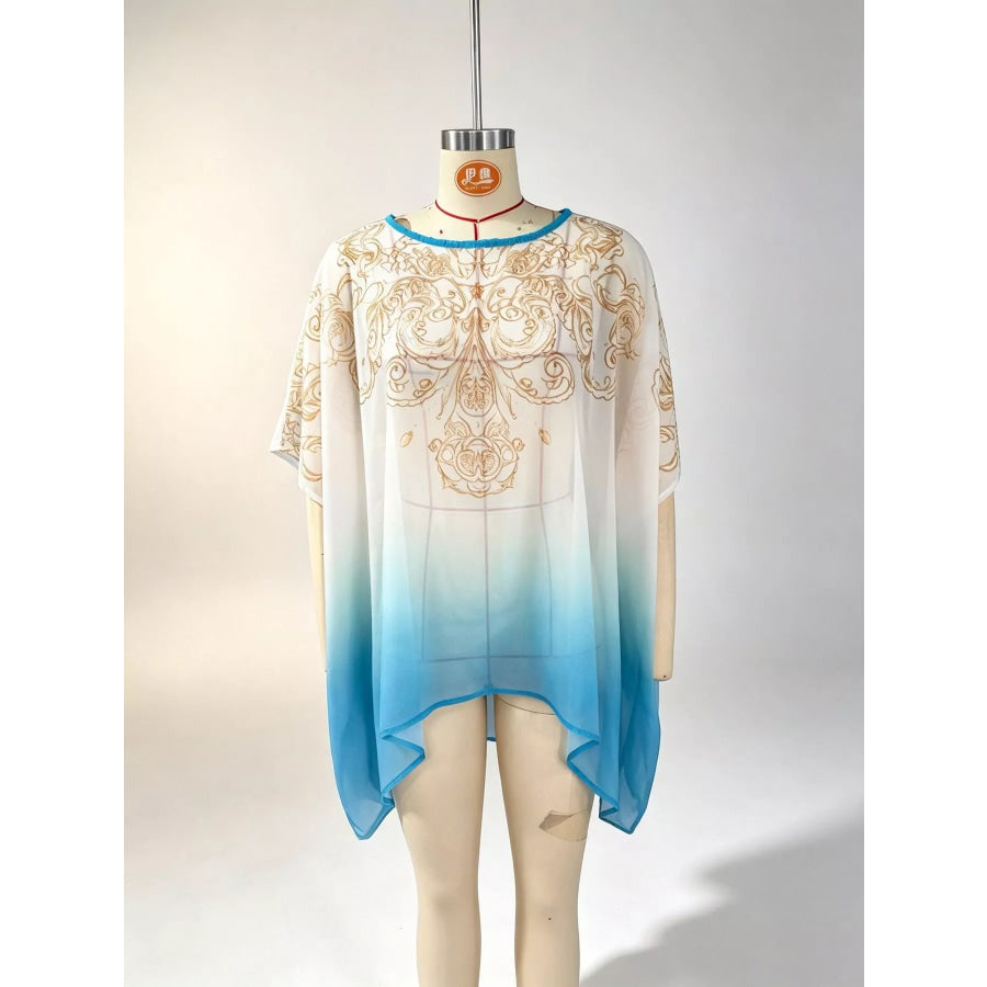 Full Size Gradient Flowy Batwing Sleeve Blouse Plus Apparel and Accessories