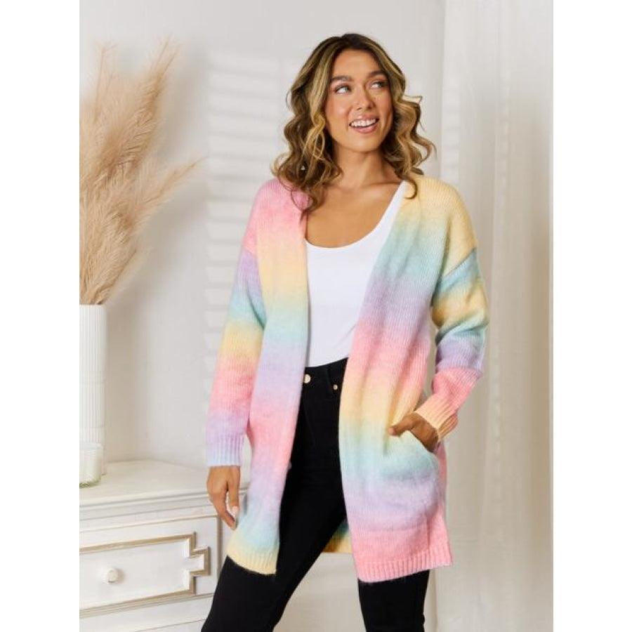 Full Size Gradient Open Front Cardigan Blush Pink / S Clothing