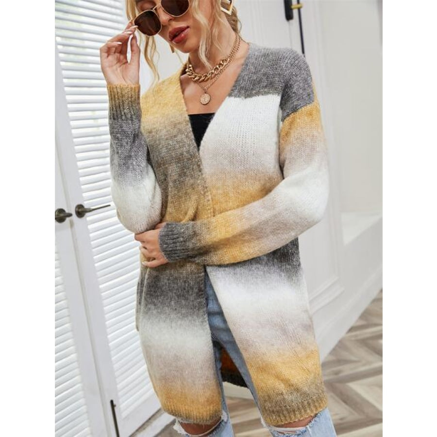 Full Size Gradient Open Front Cardigan Tan / S Clothing