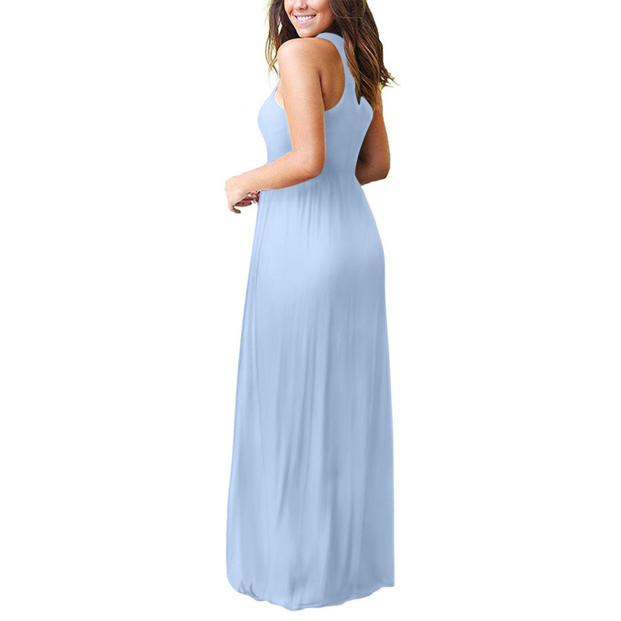 Full Size Grecian Neck Dress with Pockets Light Blue / S Apparel and Accessories