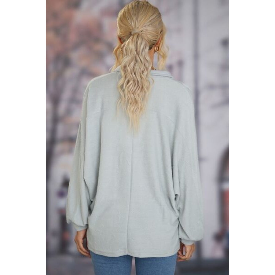 Full Size Half Button Collared Neck Long Sleeve Sweatshirt Clothing