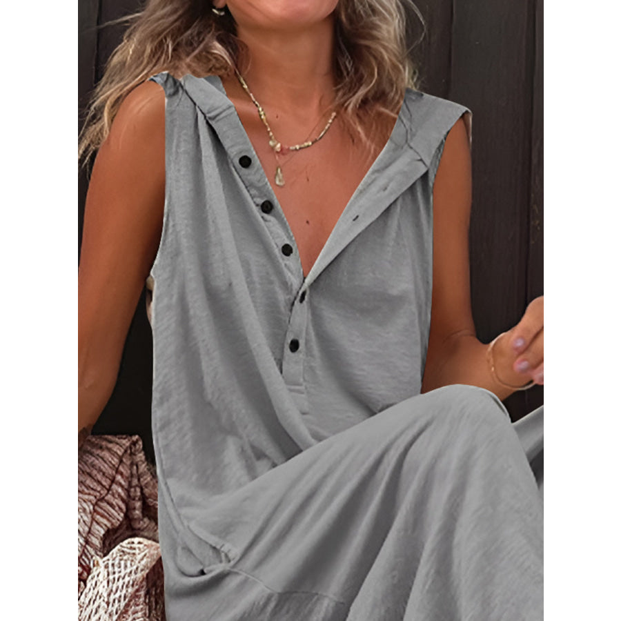 Full Size Half Button Sleeveless Jumpsuit Apparel and Accessories
