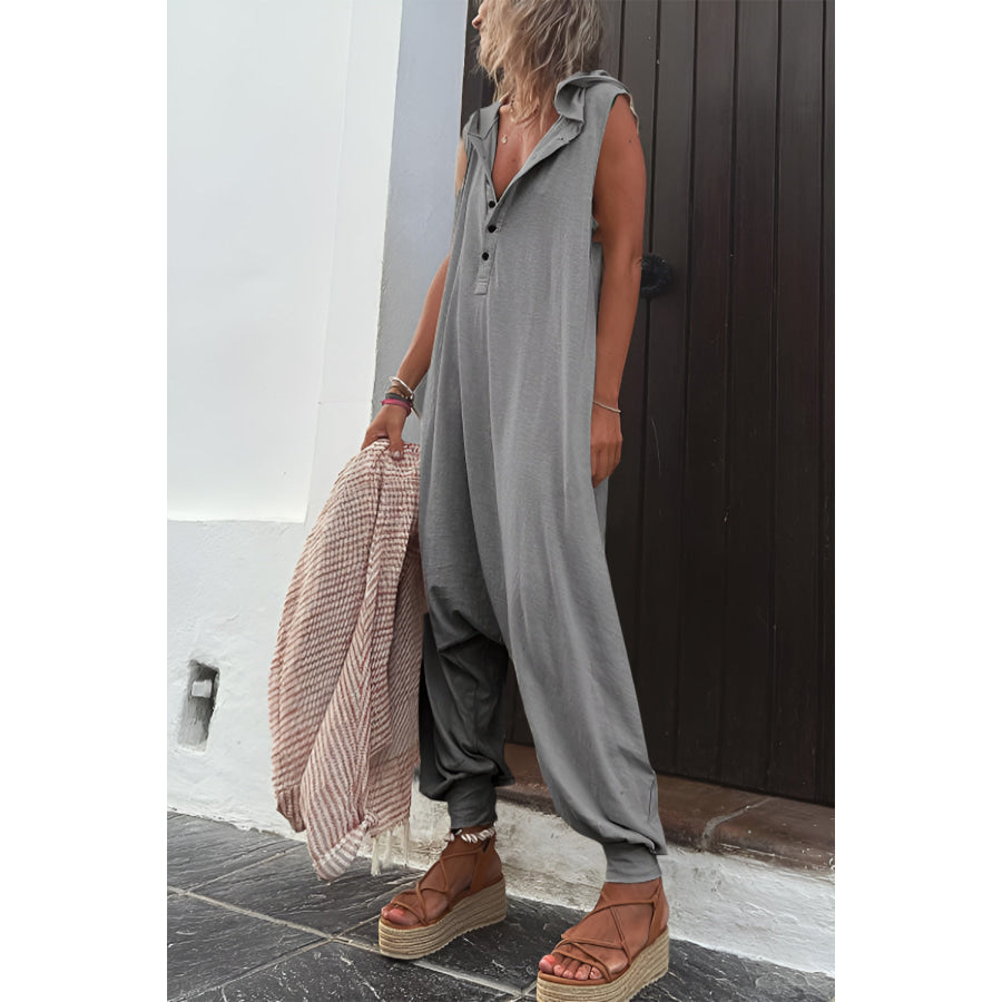 Full Size Half Button Sleeveless Jumpsuit Apparel and Accessories