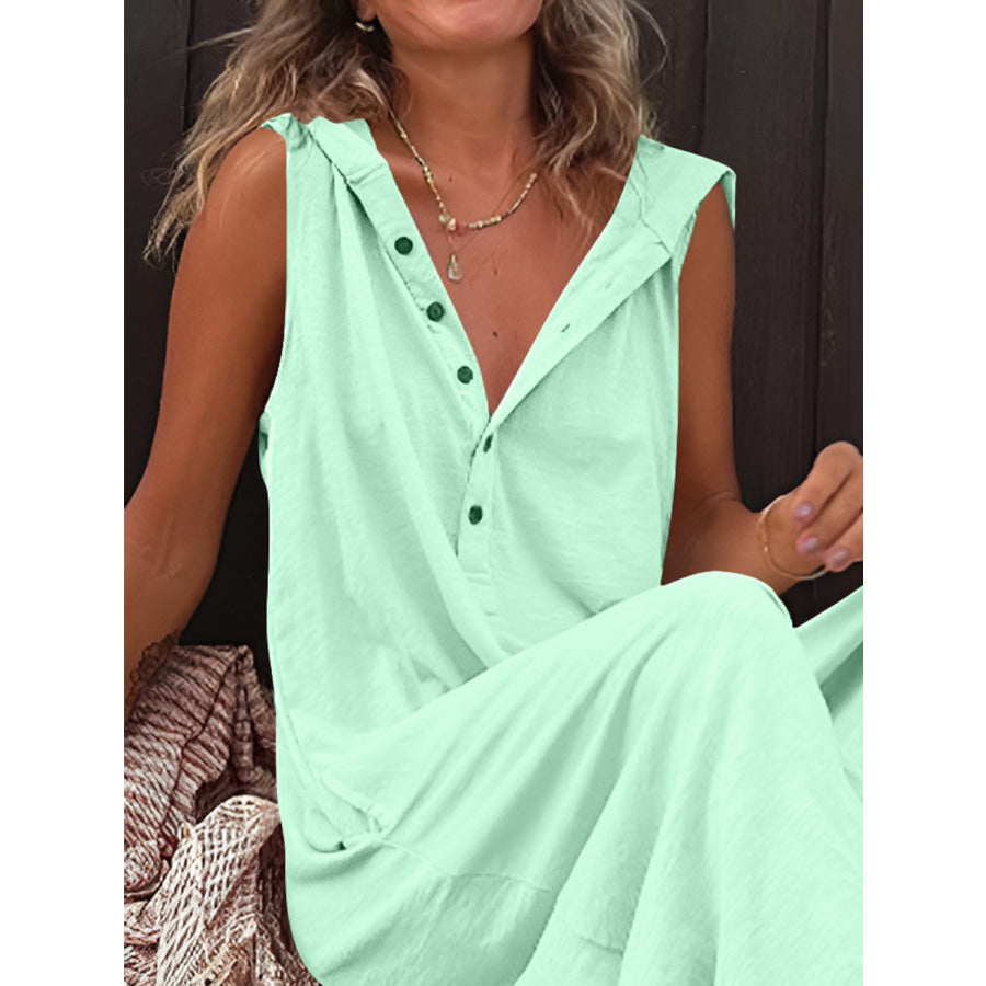 Full Size Half Button Sleeveless Jumpsuit Neon Green / S Apparel and Accessories