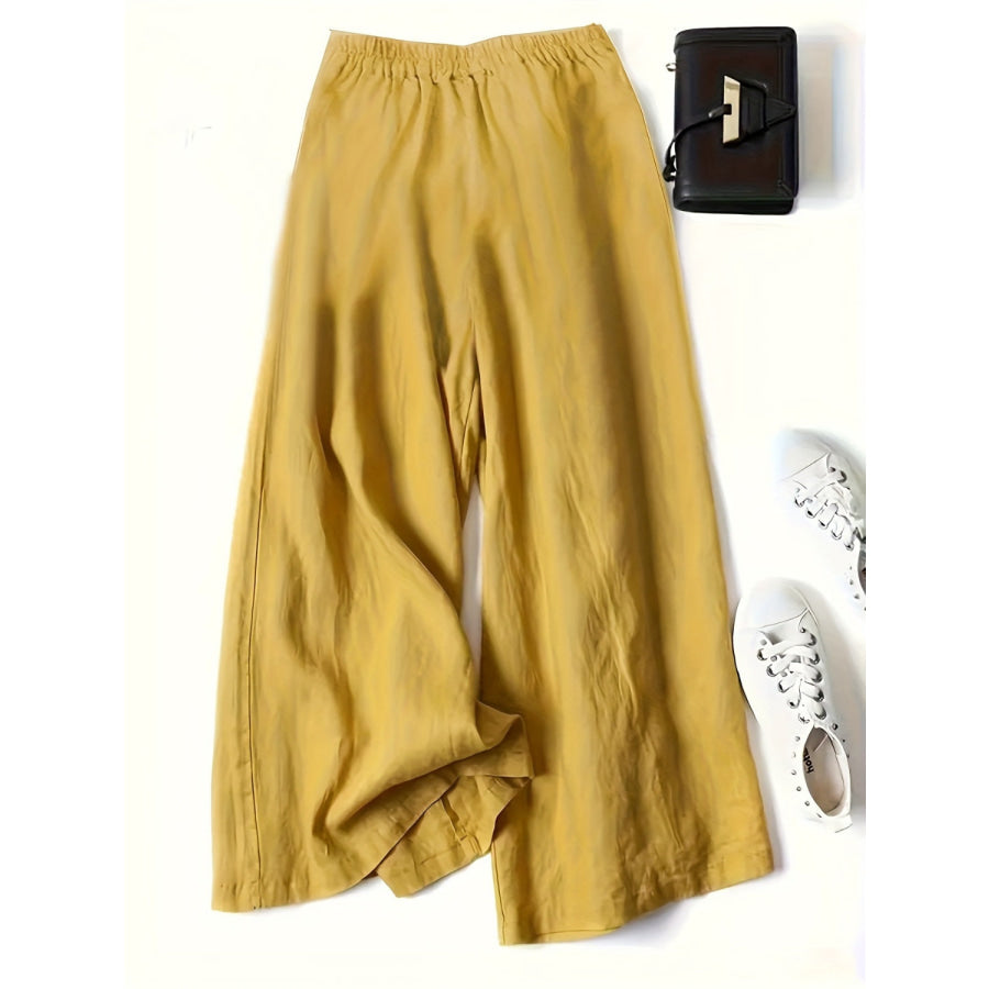 Full Size Half Elastic Waist Wide Leg Pants Chartreuse / S Apparel and Accessories