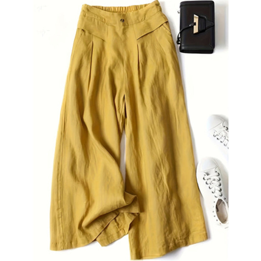 Full Size Half Elastic Waist Wide Leg Pants Chartreuse / S Apparel and Accessories