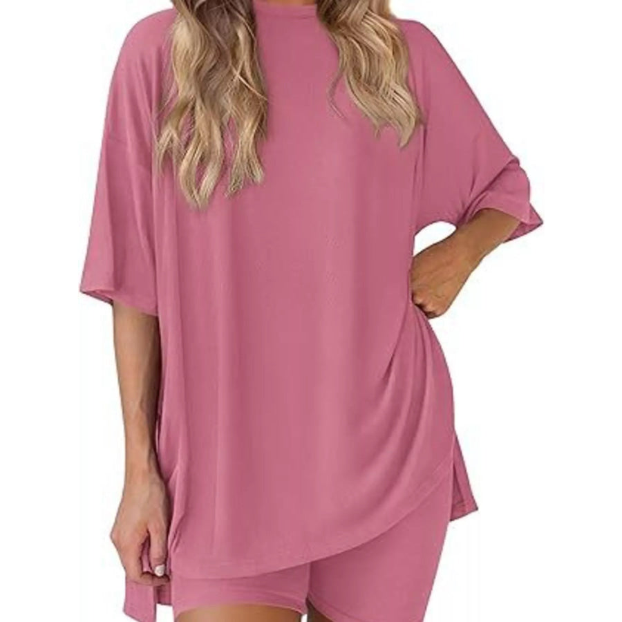 Full Size Half Sleeve T-Shirt and Shorts Set Plus Size Apparel and Accessories
