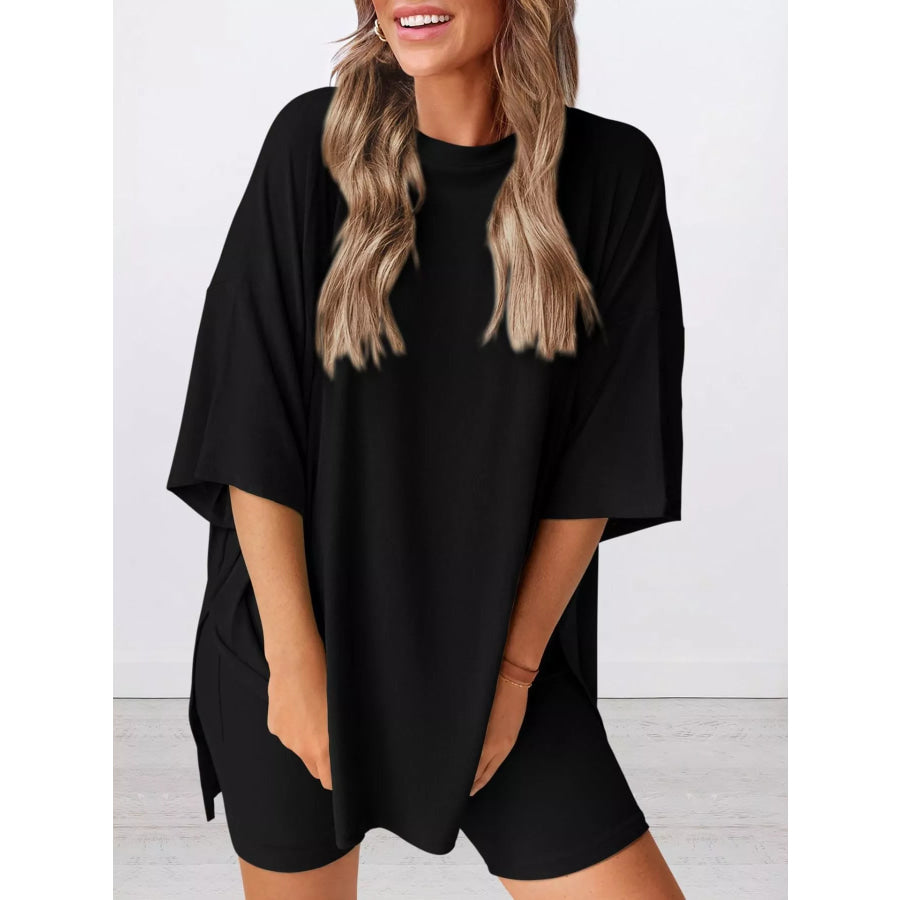 Full Size Half Sleeve T-Shirt and Shorts Set Plus Size Apparel and Accessories