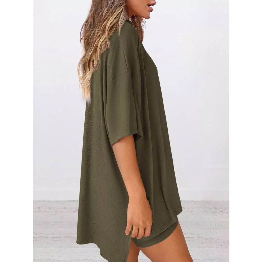 Full Size Half Sleeve T-Shirt and Shorts Set Plus Size Apparel and Accessories