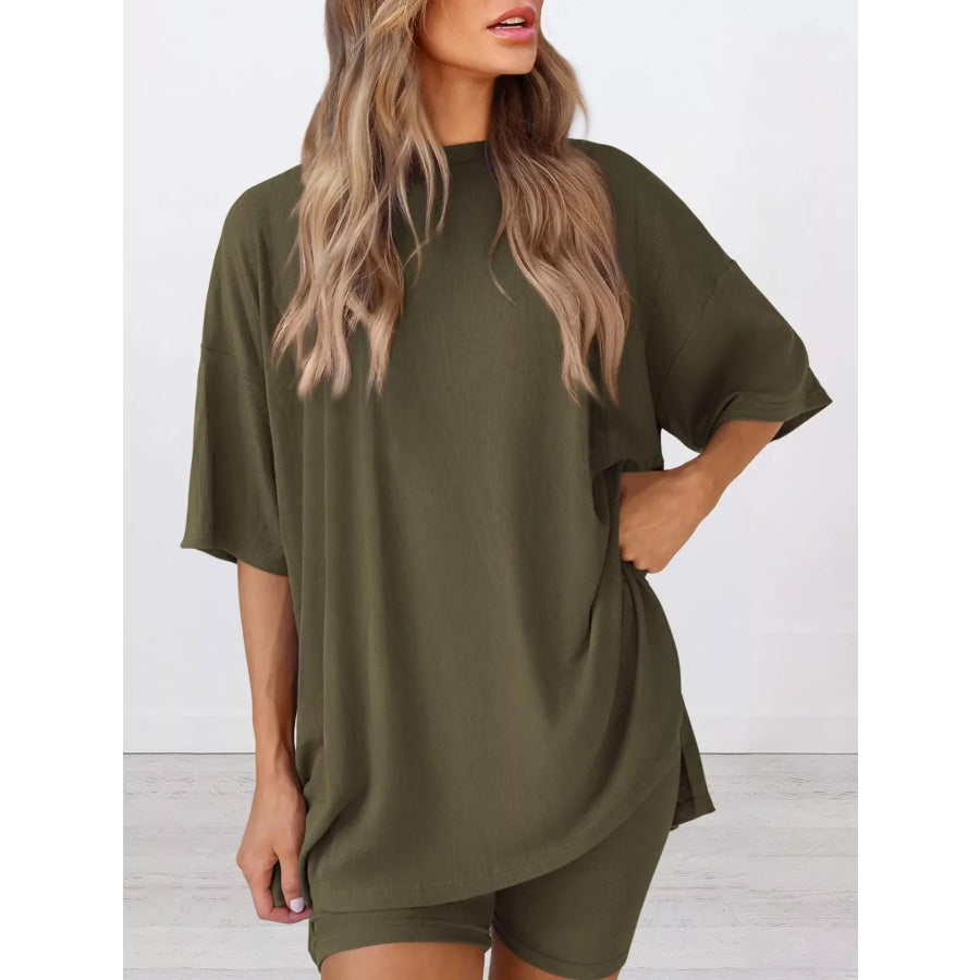 Full Size Half Sleeve T-Shirt and Shorts Set Plus Size Apparel and Accessories