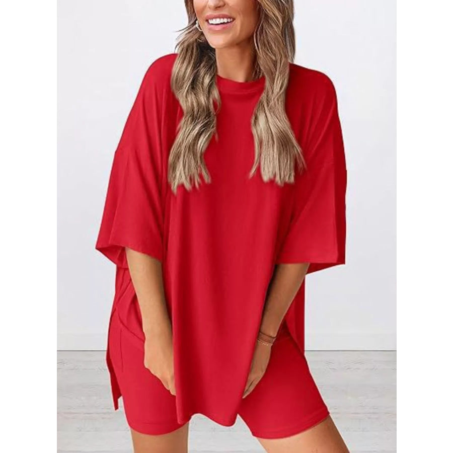 Full Size Half Sleeve T-Shirt and Shorts Set Plus Size Apparel and Accessories