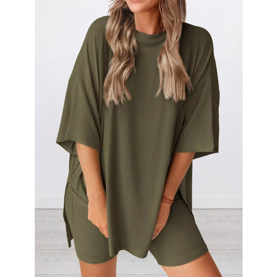 Full Size Half Sleeve T-Shirt and Shorts Set Plus Size Apparel and Accessories