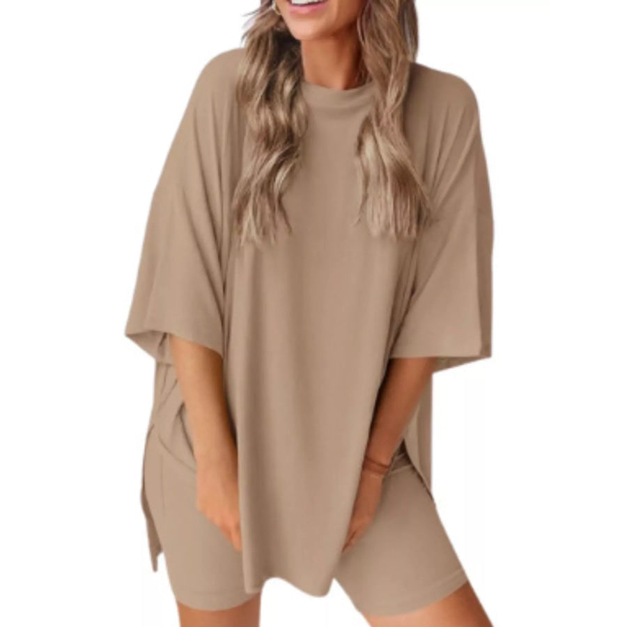 Full Size Half Sleeve T-Shirt and Shorts Set Plus Size Apparel and Accessories