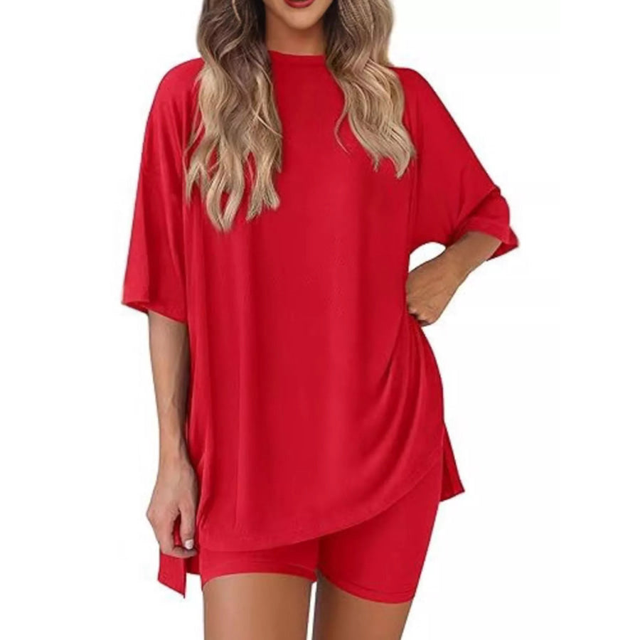 Full Size Half Sleeve T-Shirt and Shorts Set Plus Size Big Red / XS Apparel and Accessories