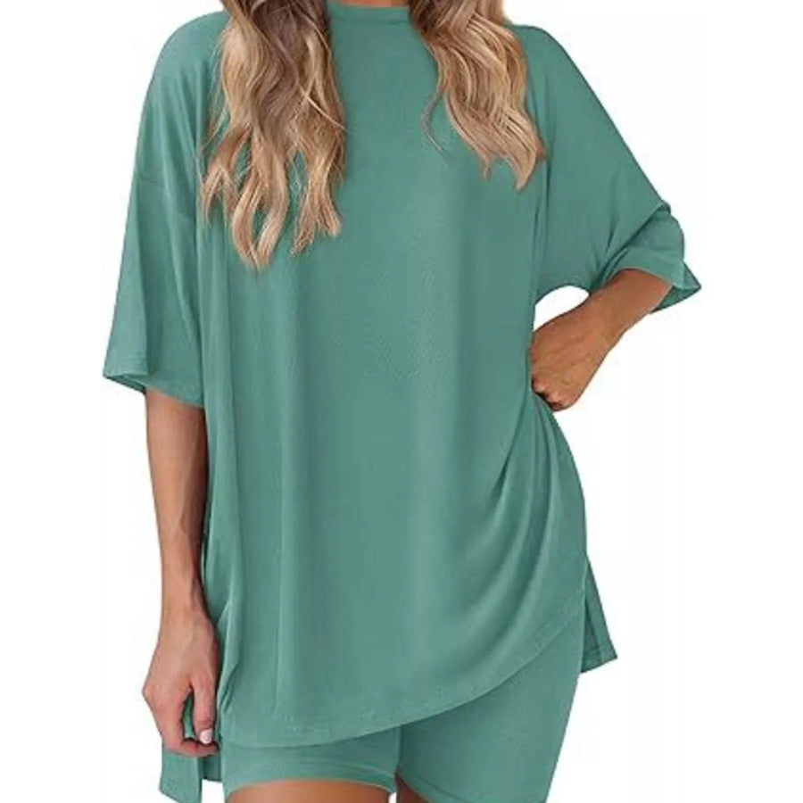 Full Size Half Sleeve T-Shirt and Shorts Set Plus Size Lake Green / XS Apparel and Accessories