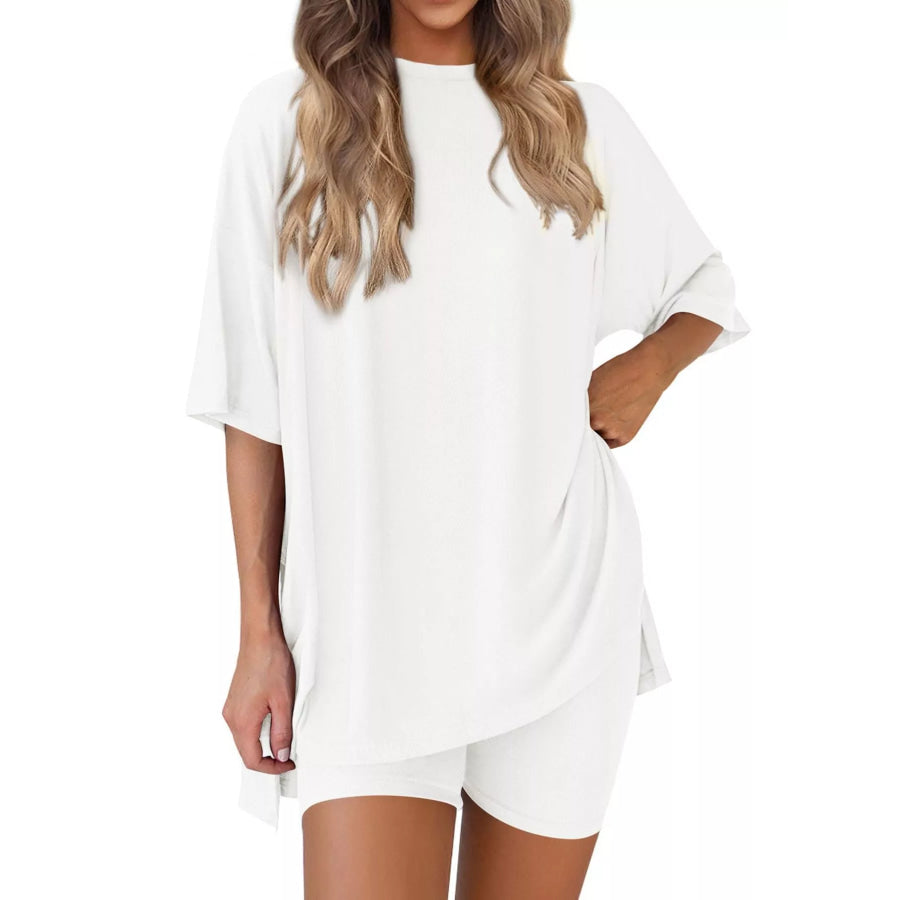 Full Size Half Sleeve T-Shirt and Shorts Set Plus Size White / XS Apparel and Accessories