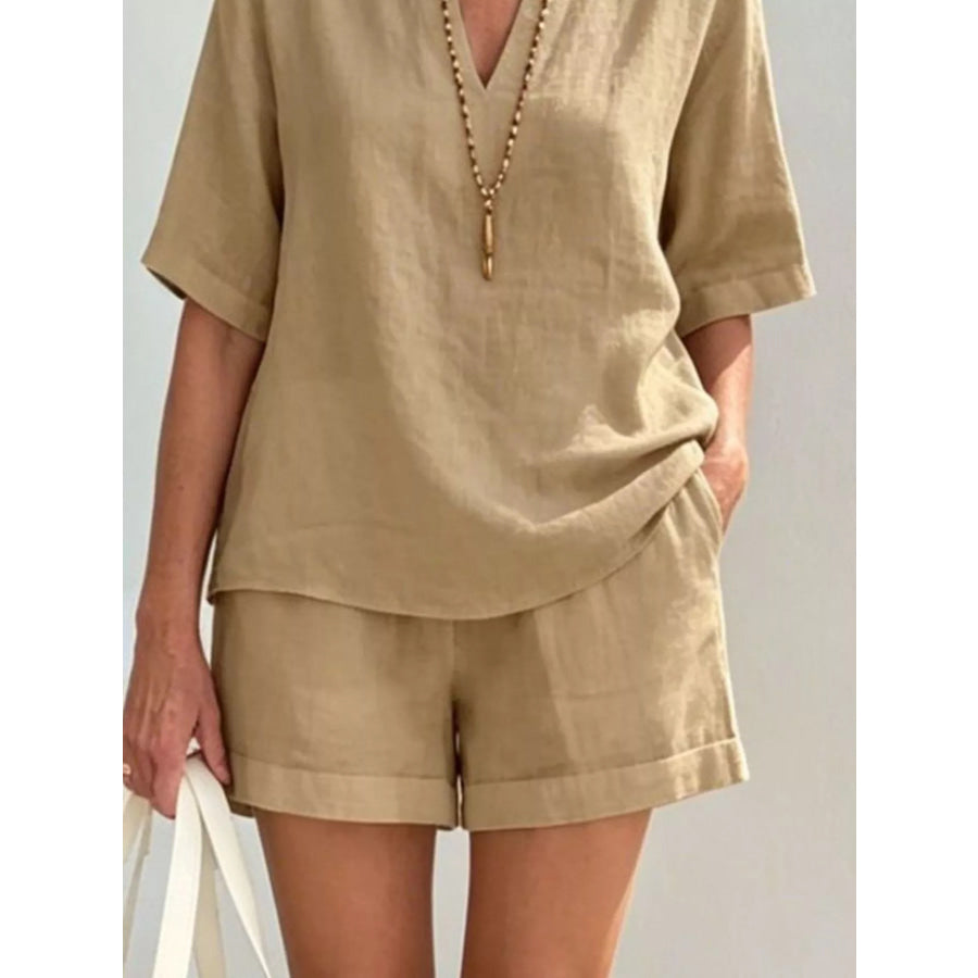 Full Size Half Sleeve Top and Shorts Set Plus Size Apparel and Accessories