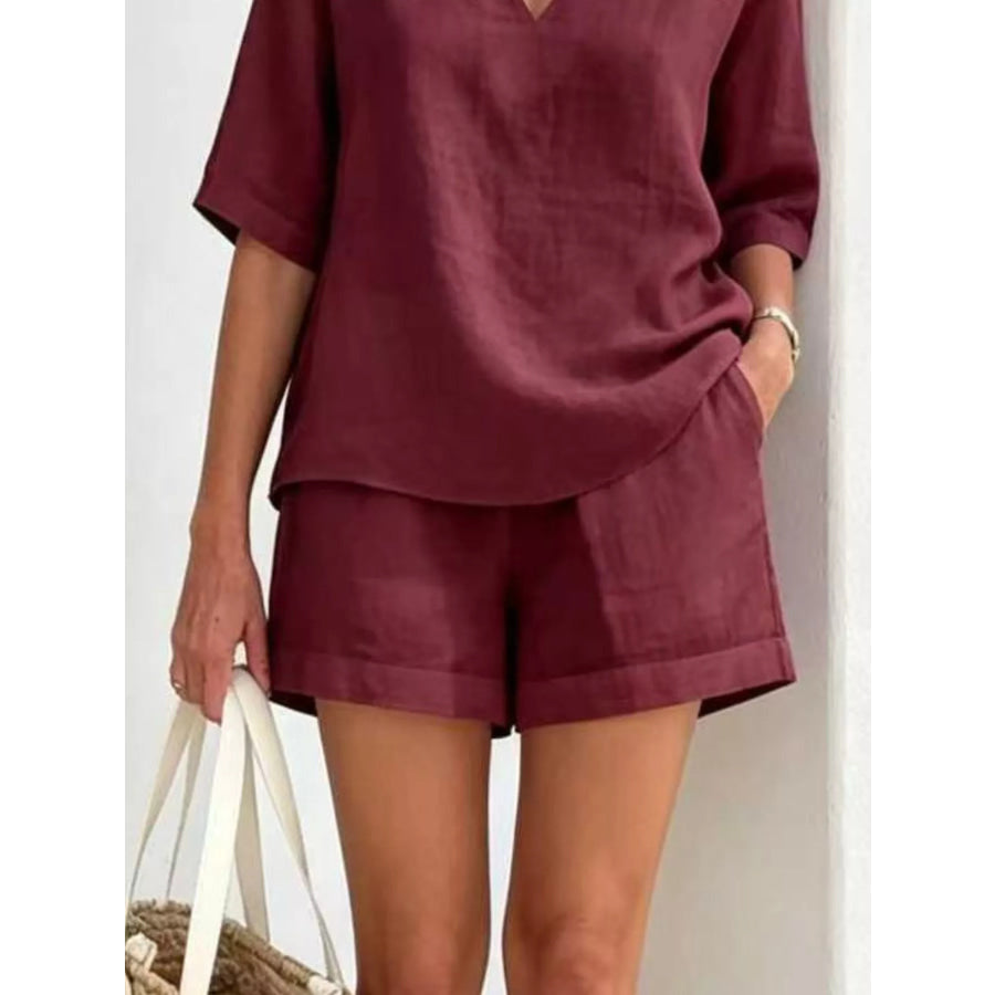 Full Size Half Sleeve Top and Shorts Set Plus Size Apparel and Accessories