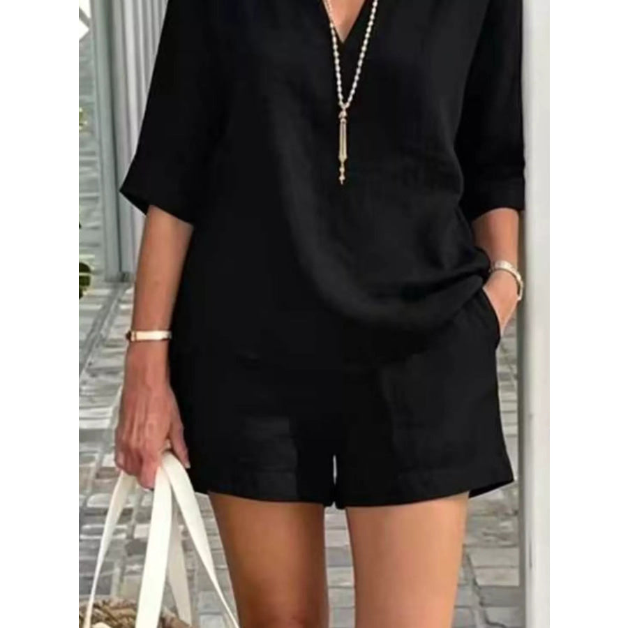 Full Size Half Sleeve Top and Shorts Set Plus Size Apparel and Accessories