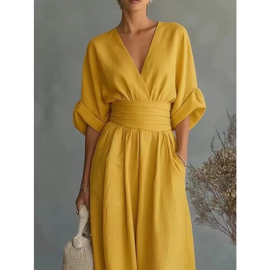 Full Size Half Sleeve Wide Leg Jumpsuit Plus Size Apparel and Accessories