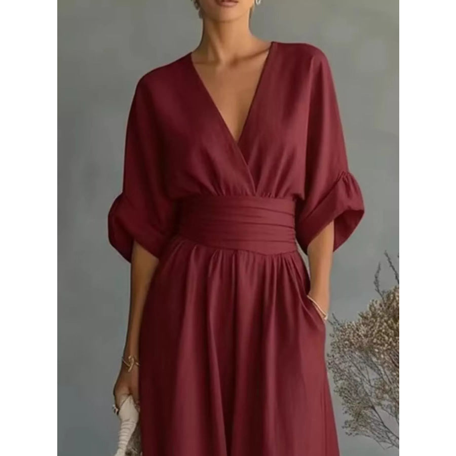 Full Size Half Sleeve Wide Leg Jumpsuit Plus Size Apparel and Accessories