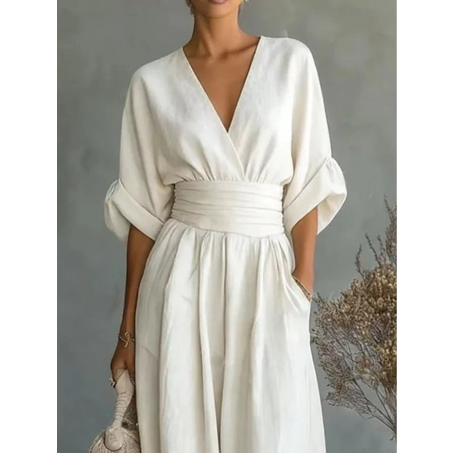 Full Size Half Sleeve Wide Leg Jumpsuit Plus Size Apparel and Accessories