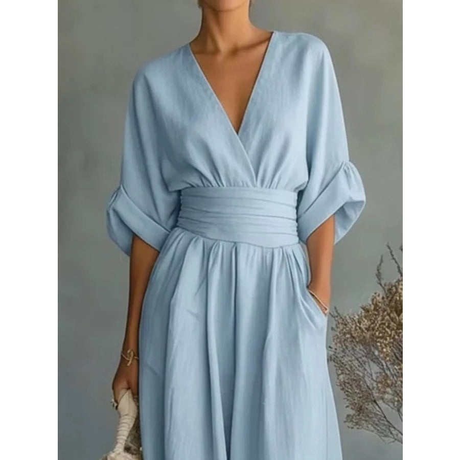 Full Size Half Sleeve Wide Leg Jumpsuit Plus Size Apparel and Accessories