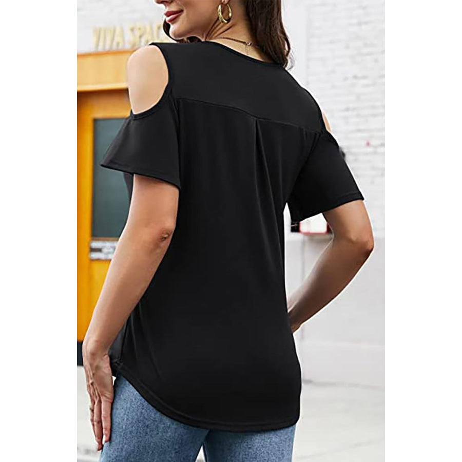 Full Size Half Zip Cold Shoulder Top Apparel and Accessories