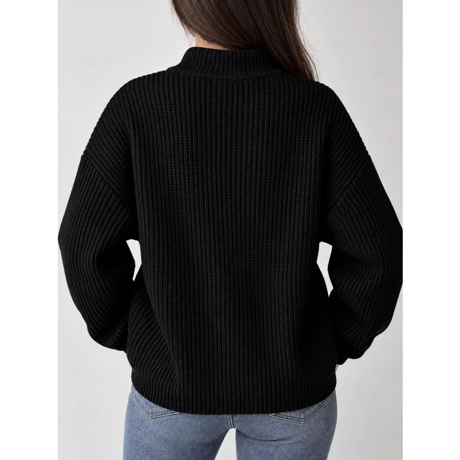 Full Size Half Zip Dropped Shoulder Sweater Plus Apparel and Accessories