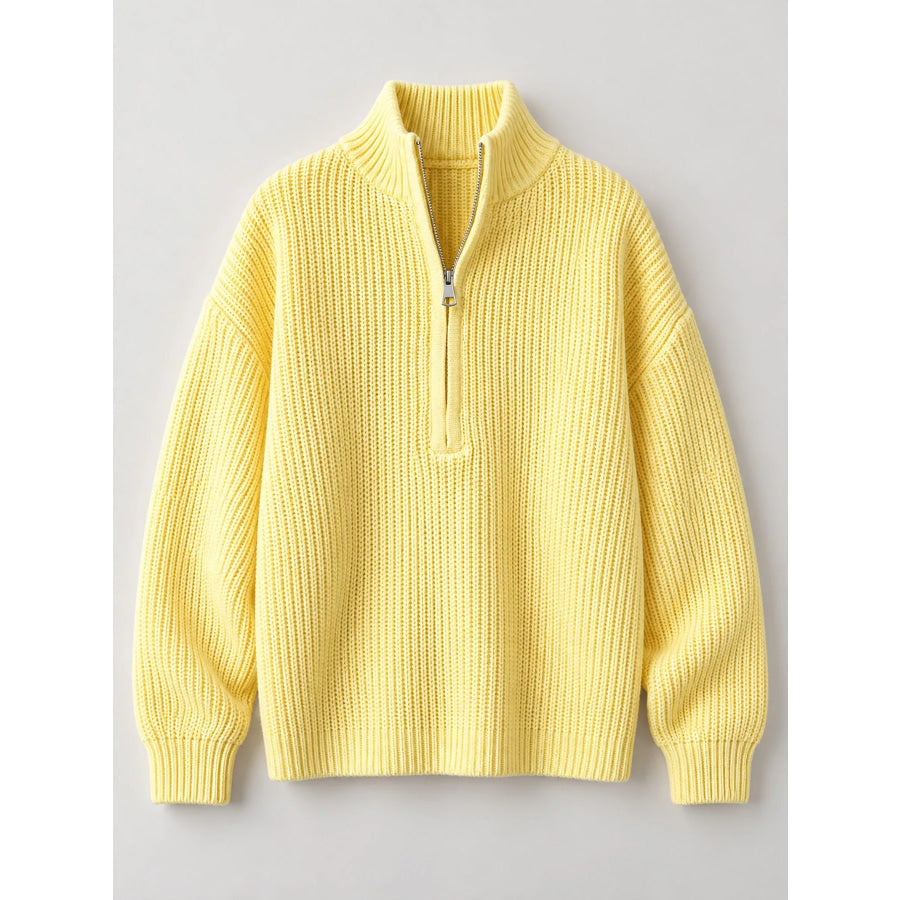 Full Size Half Zip Dropped Shoulder Sweater Plus Apparel and Accessories