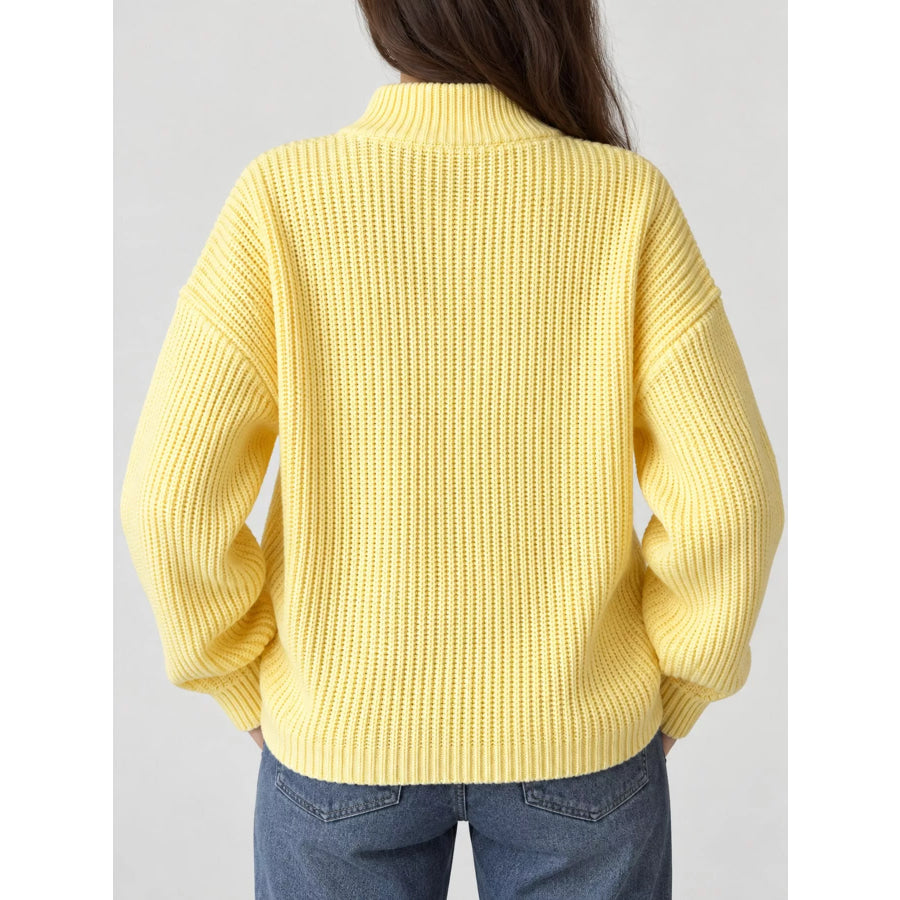 Full Size Half Zip Dropped Shoulder Sweater Plus Apparel and Accessories