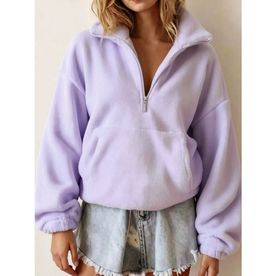 Full Size Half-Zip Fleece Sweatshirt Plus Lavender / S Apparel and Accessories