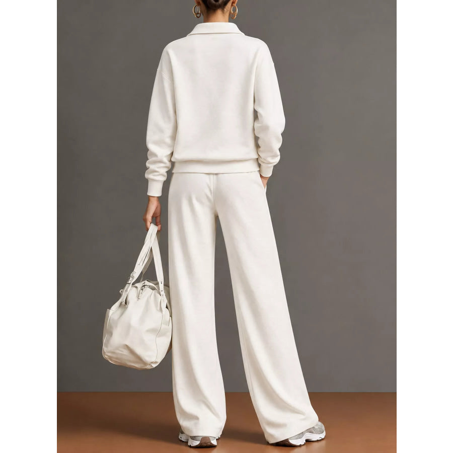 Full Size Half Zip Long Sleeve Top and Pants Set Plus Apparel Accessories