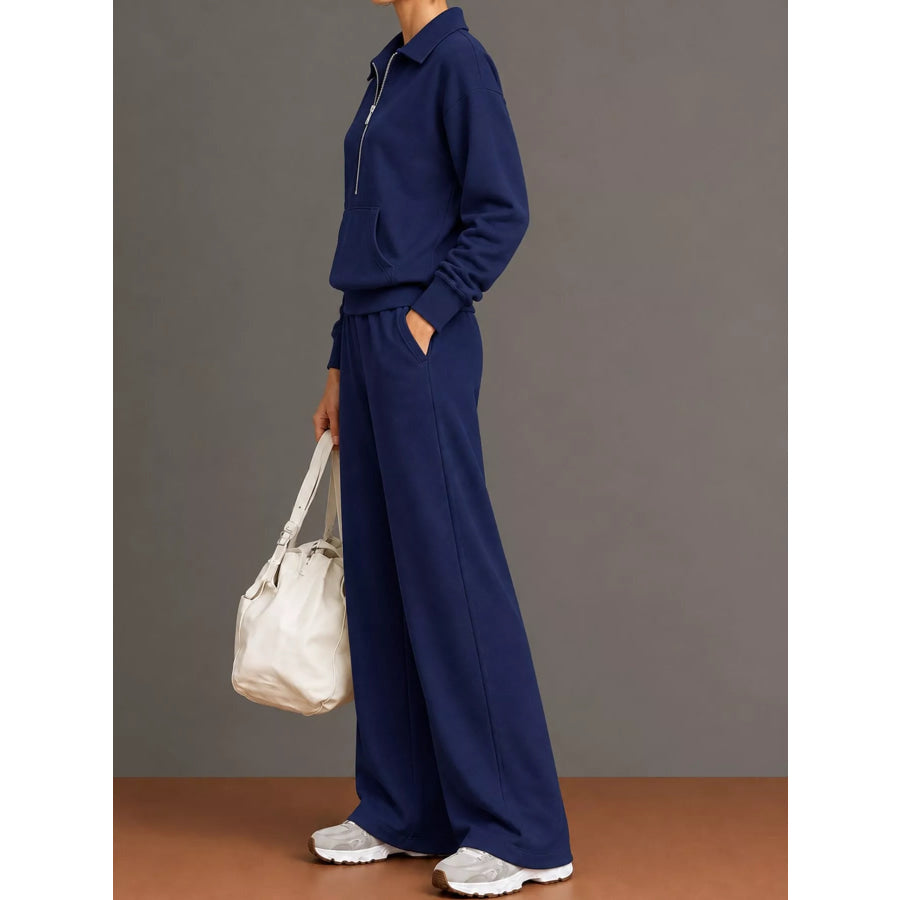 Full Size Half Zip Long Sleeve Top and Pants Set Plus Apparel Accessories
