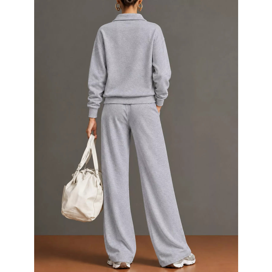 Full Size Half Zip Long Sleeve Top and Pants Set Plus Apparel Accessories