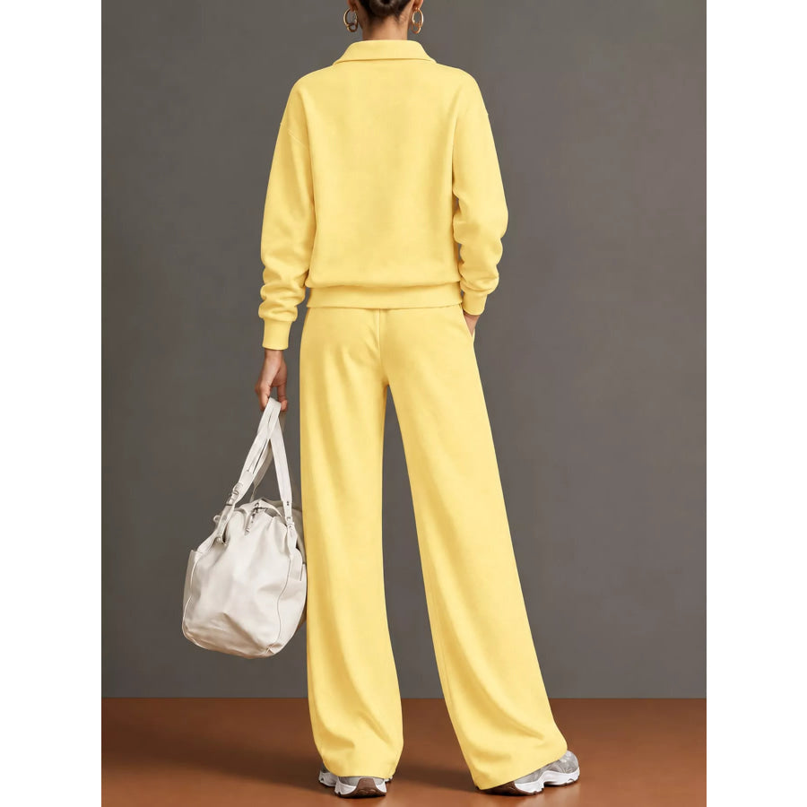 Full Size Half Zip Long Sleeve Top and Pants Set Plus Apparel Accessories