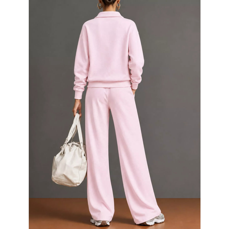 Full Size Half Zip Long Sleeve Top and Pants Set Plus Apparel Accessories