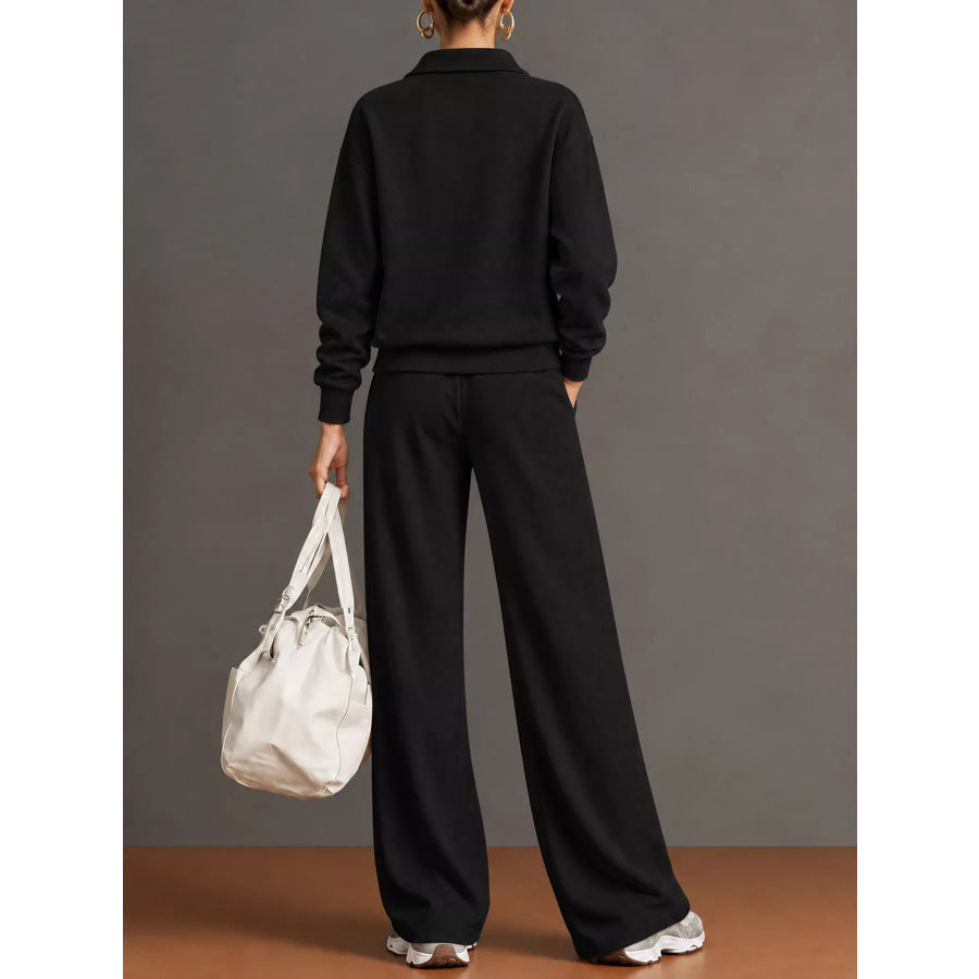 Full Size Half Zip Long Sleeve Top and Pants Set Plus Apparel Accessories