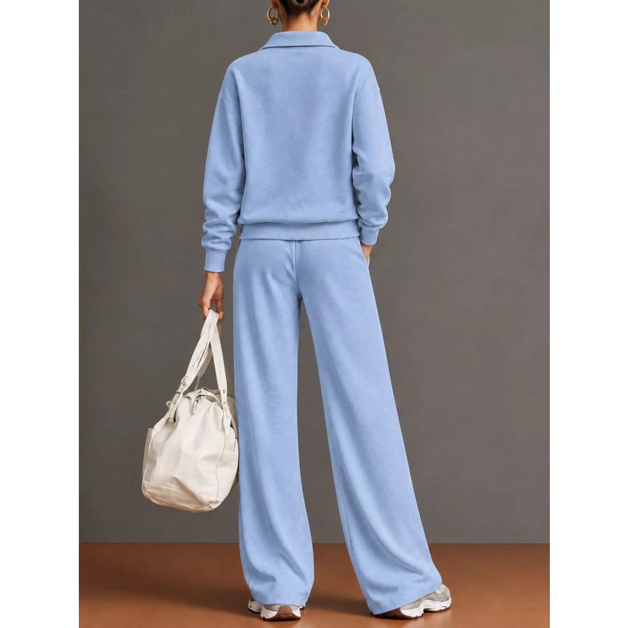 Full Size Half Zip Long Sleeve Top and Pants Set Plus Apparel Accessories