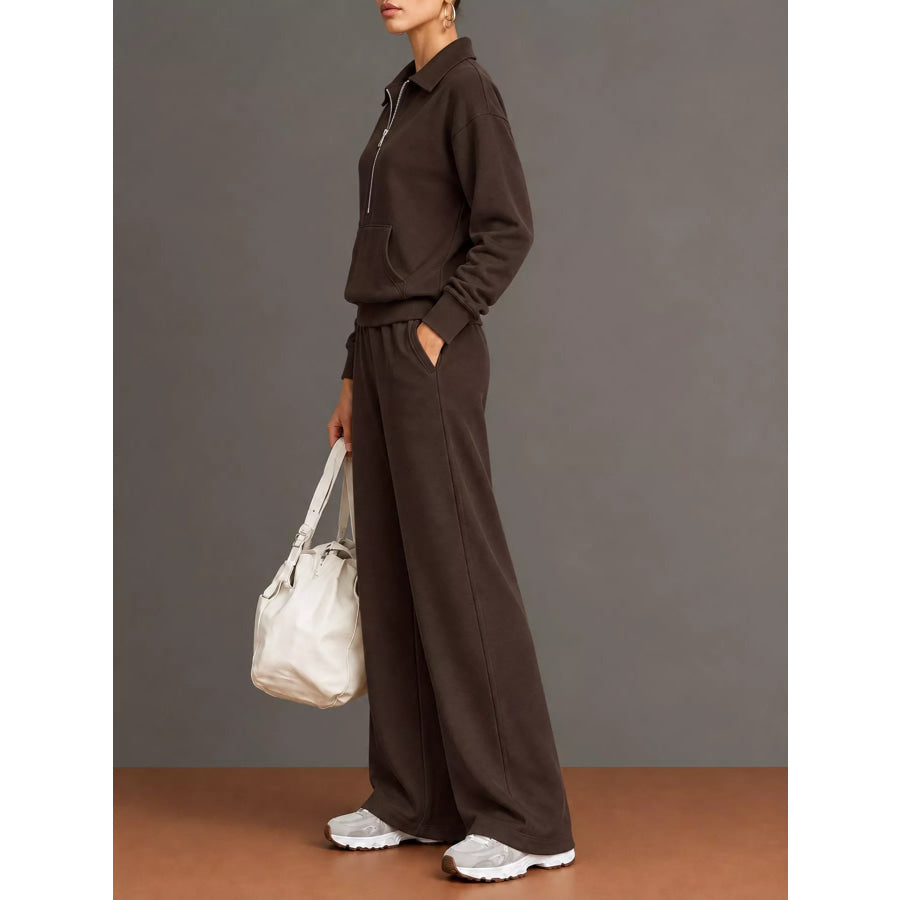 Full Size Half Zip Long Sleeve Top and Pants Set Plus Apparel Accessories