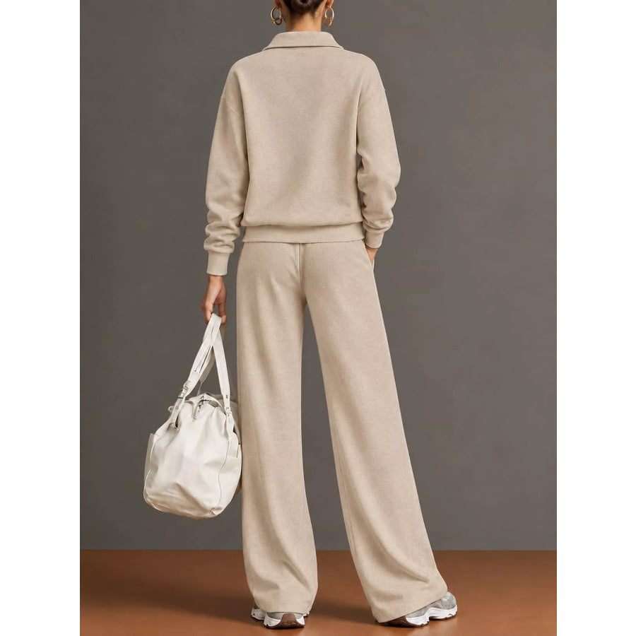 Full Size Half Zip Long Sleeve Top and Pants Set Plus Apparel Accessories